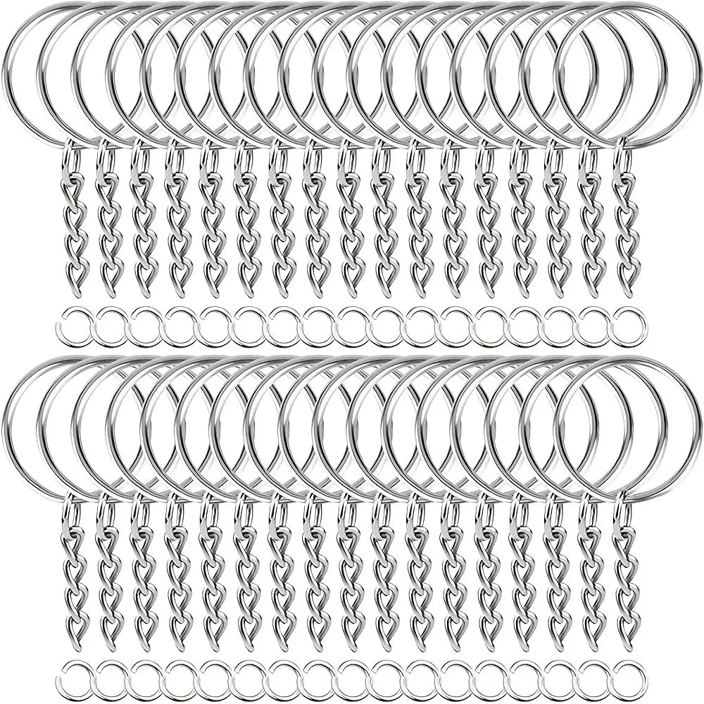 30pcs Silver Plated Metal Blank Keyring Keychain Split Key Ring with