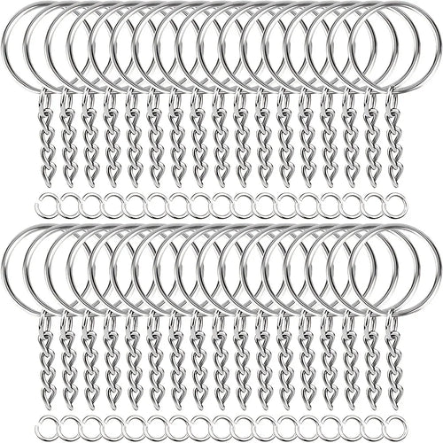 30pcs Silver Plated Metal Blank Keyring Keychain Split Key Ring with