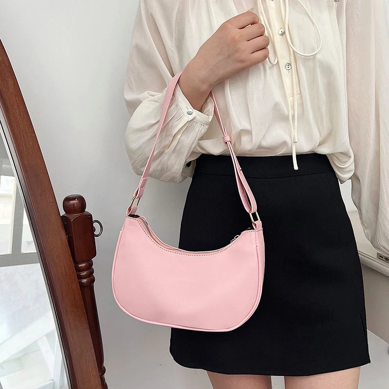 Womens Fashion Handbags Retro Solid Color Pu Leather Bag Half Simple