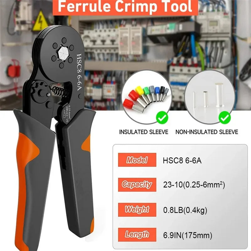 Hexagonal Self-Adjustable Ratchet Ferrule Crimping Tool Kit 23-10AWG