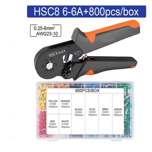 Hexagonal Self-Adjustable Ratchet Ferrule Crimping Tool Kit 23-10AWG