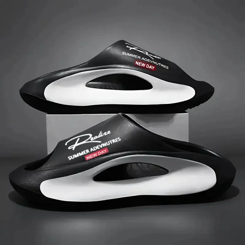 Lightweight EVA men's slide | Black and white cartoon design, exposed