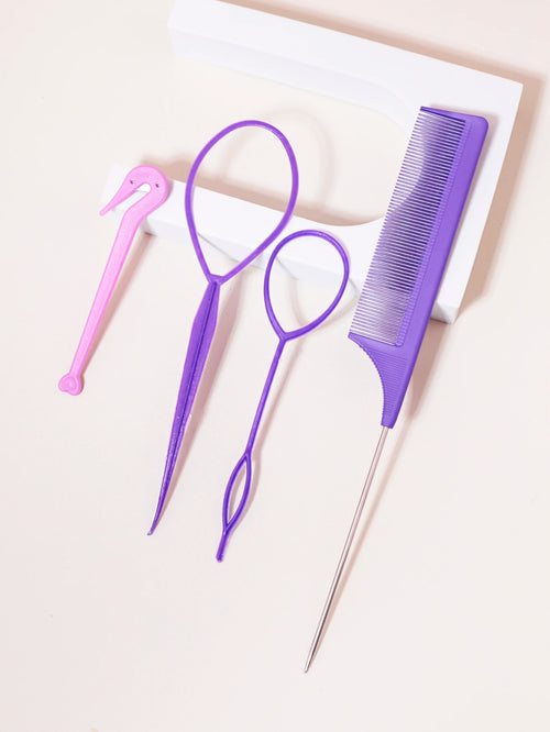 4-piece set, hair ring tool, rubber band cutter, mouse tail comb, hair