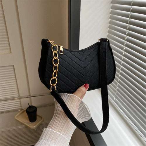 New Brand Women Retro Underarm Bag Felt Solid Color Shoulder Bag