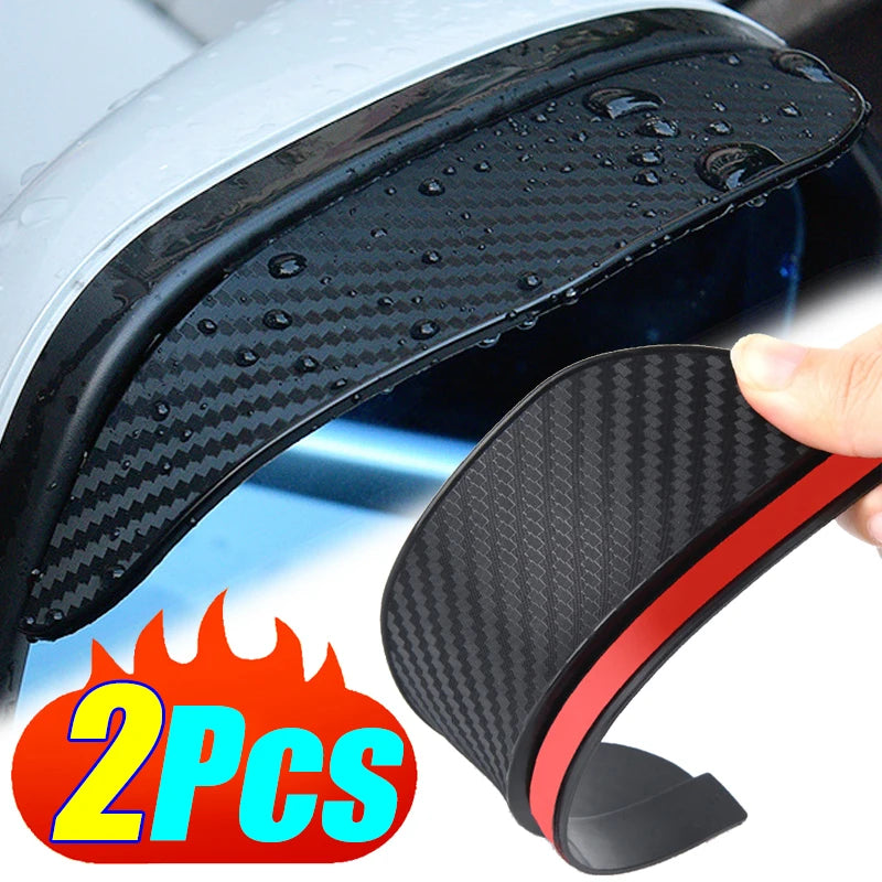 2Pcs Carbon Fiber Car Rearview Mirror Rain Shield Eyebrow Flexible Car