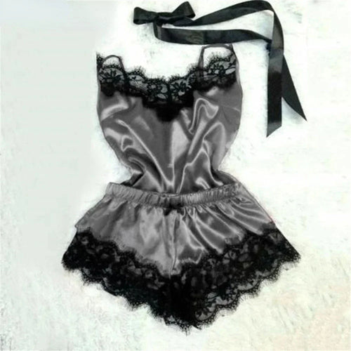 Summer Lace Silk Pajama Set for Women Sleepwear Sexy Lingerie Cami Top