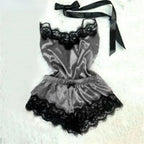 Summer Lace Silk Pajama Set for Women Sleepwear Sexy Lingerie Cami Top