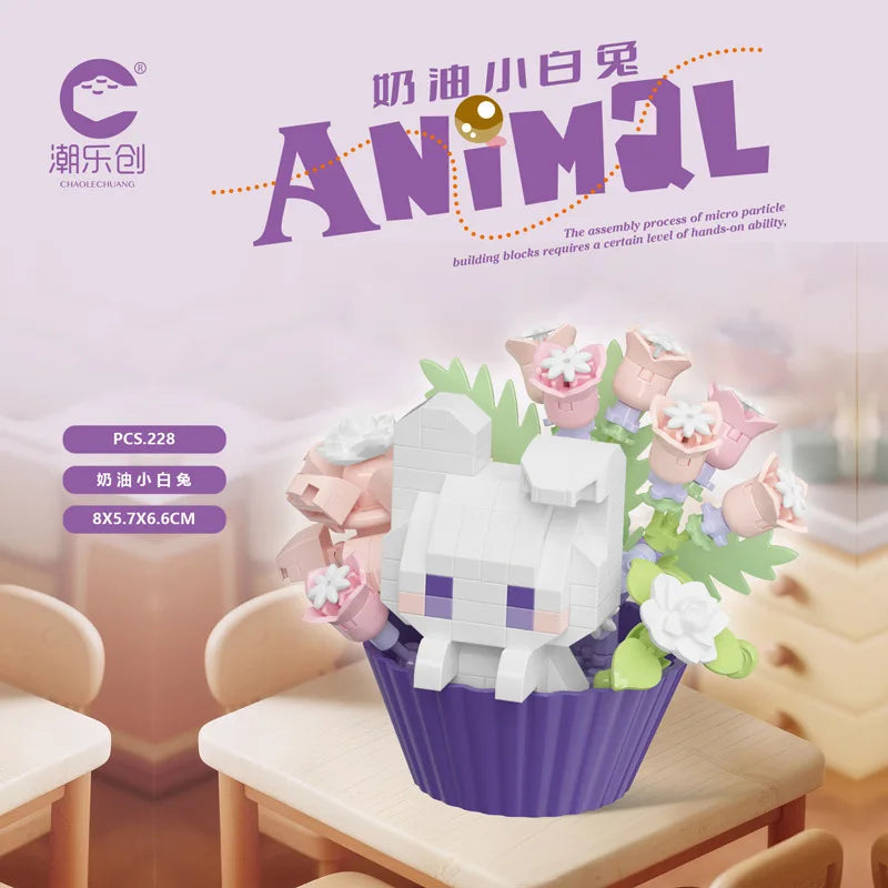 Cute dessert small animals potted bouquet cartoon doll panda puppy