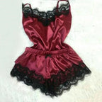 Summer Lace Silk Pajama Set for Women Sleepwear Sexy Lingerie Cami Top