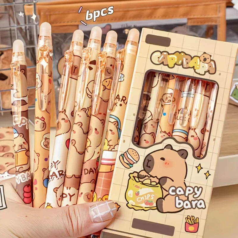 6Pcs Capybara Kawaii Gel Pen Set Cute Aesthetic Stationery