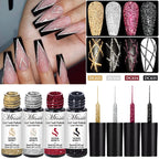 2/4/6pcs Reflective Glitter Liner Gel Nail Polish Set Pull Line