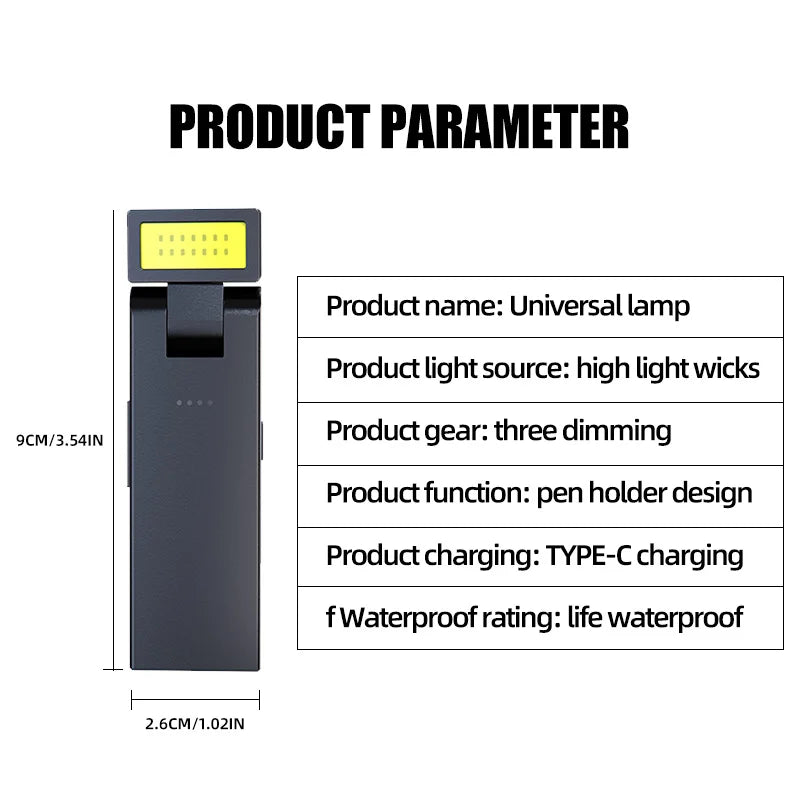 Magnetic Work Light Rechargeable COB Flashlight  Suitable for Night