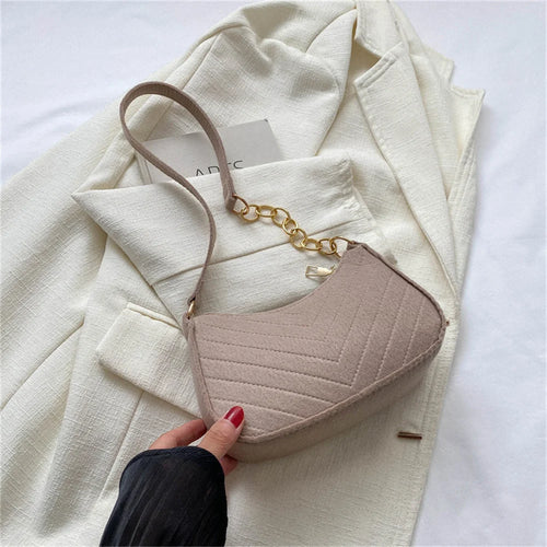 New Brand Women Retro Underarm Bag Felt Solid Color Shoulder Bag