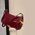 Women's PU Leather Handbag Versatile Fashion Solid Color Cherry