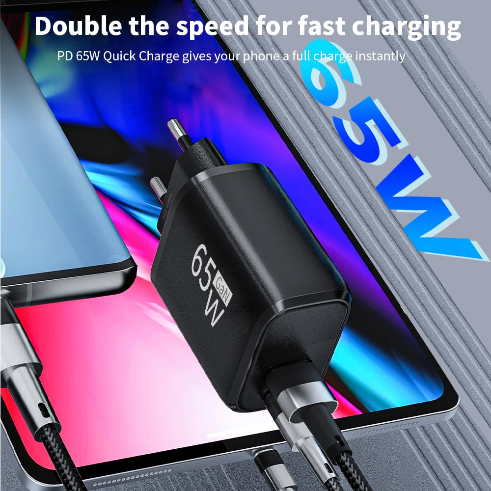 USB Charger 65W GaN Type C Fast Charging PD Power Adapter Quick
