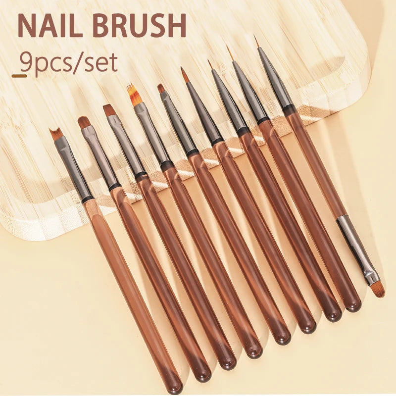 9PCS Nail Brush Liner DIY Painting Pen Manicure Acrylic Drawing Brush
