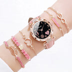 6PCS/Set Fashion Heart Dial Women's Watch Casual Leather Band Analog