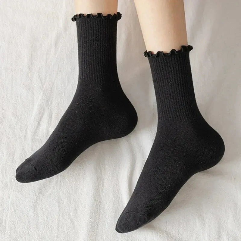 5 Pairs /Lot Socks for Women Ruffle Middle Tube Ankle Short Breathable