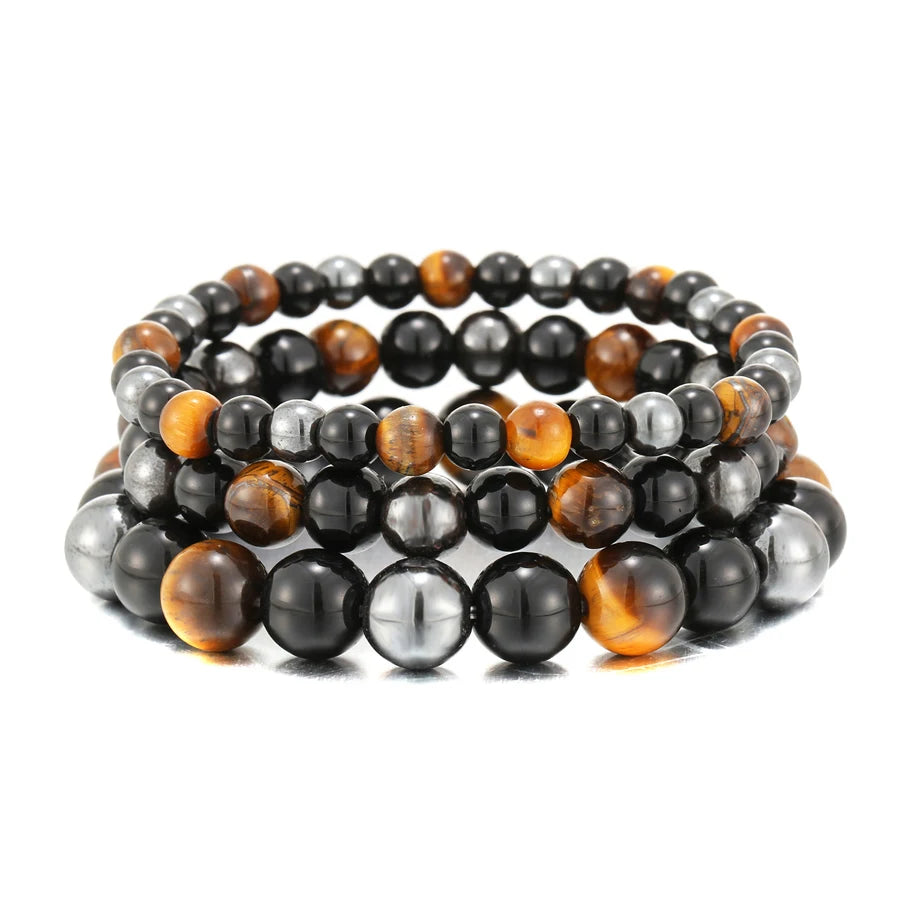 Natural Black Obsidian Hematite Tiger Eye Beads Bracelets Men for