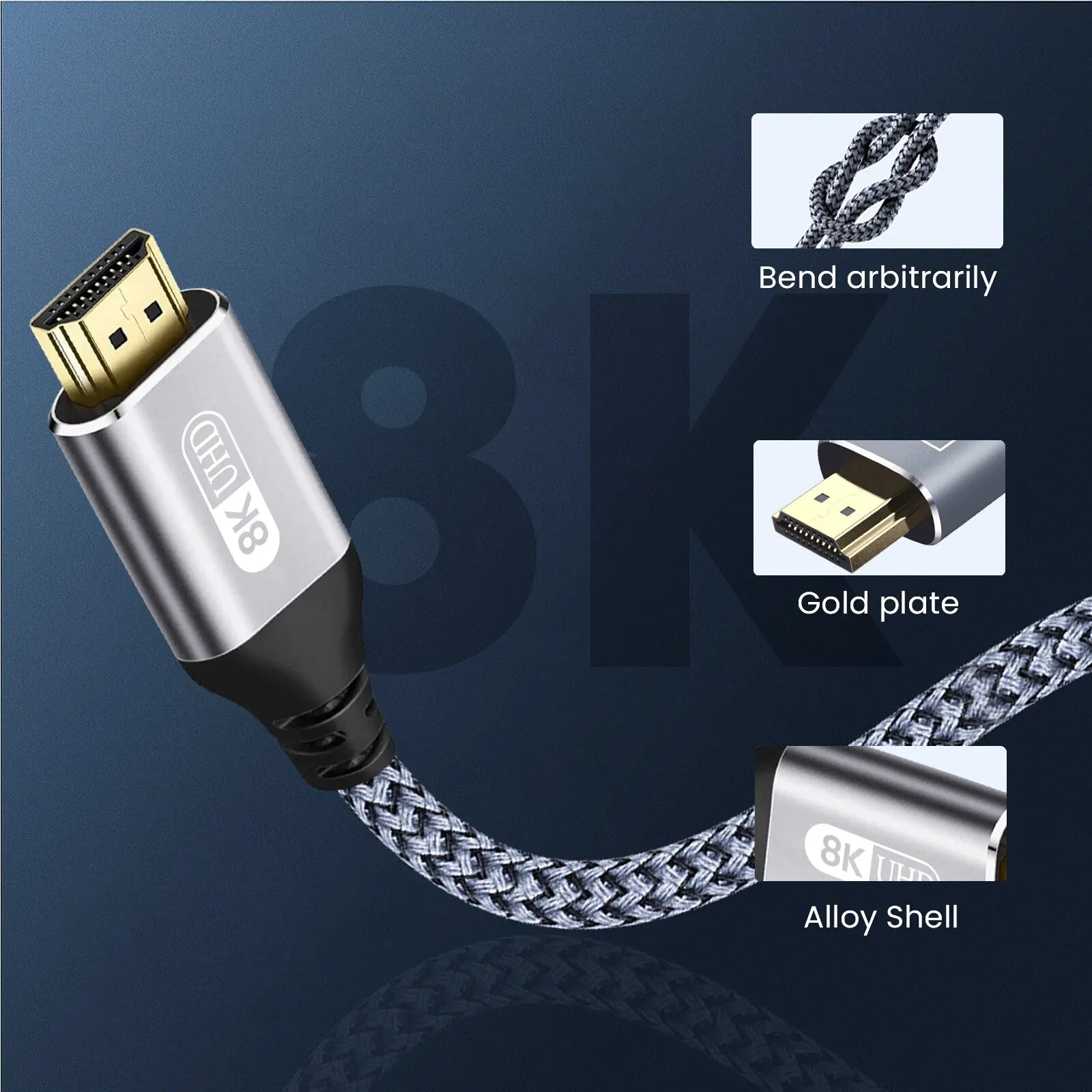 NIERBO HDMI 2.1 Cable HDMI Cord 8K 60Hz 4K 120Hz 48Gbps EARC ARC HDCP