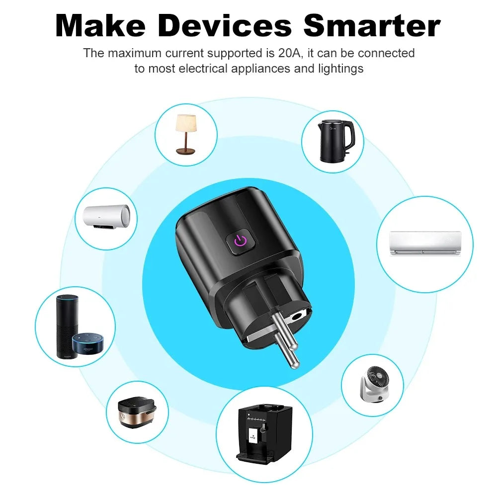 Tuya Smart EU Plug WiFi+Bluetooth 20A Socket With Power Monitoring
