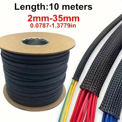 10m /32.8 Feet Pet Expandable Braided Mesh Sleeve Black Flexible Wire