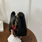 Women's PU Leather Handbag Versatile Fashion Solid Color Cherry
