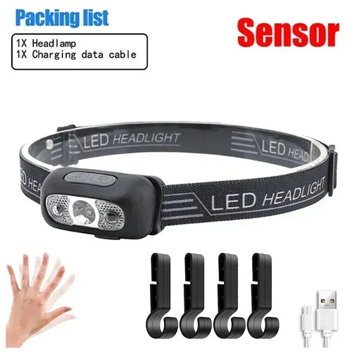 Strong Light Headlamp Portable LED Sensor Headlamp USB Rechargeable