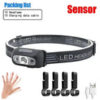 Strong Light Headlamp Portable LED Sensor Headlamp USB Rechargeable