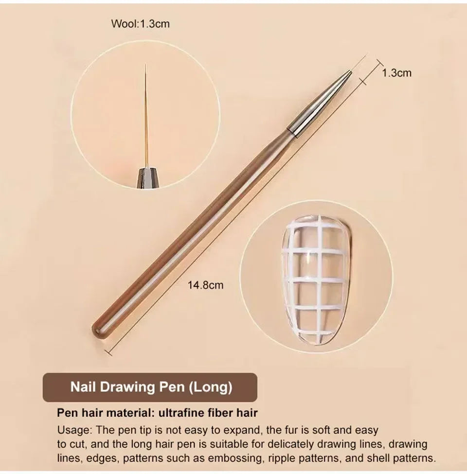 9PCS Nail Brush Liner DIY Painting Pen Manicure Acrylic Drawing Brush