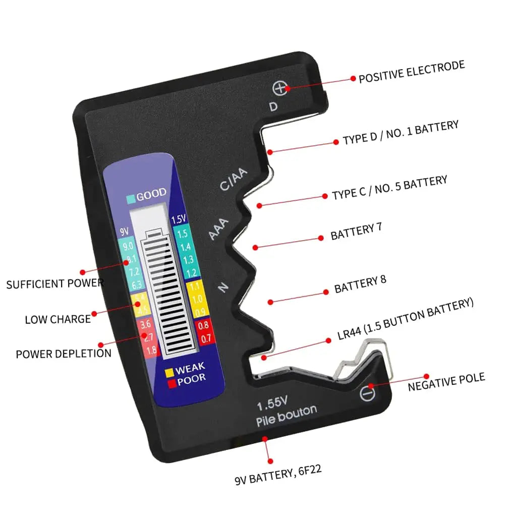 BT-886 Black Portable Battery Capacity Indicator Compact Size Lithium
