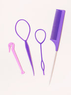 4-piece set, hair ring tool, rubber band cutter, mouse tail comb, hair