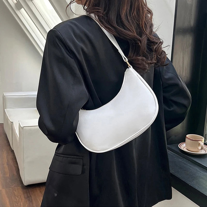 Womens Fashion Handbags Retro Solid Color Pu Leather Bag Half Simple