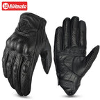 Vintage Black Leather Motorcycle Gloves Summer Men Motorbike Racing