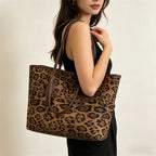 Retro Leopard Print Tote Bag Large Capacity Casual Versatile Commuter