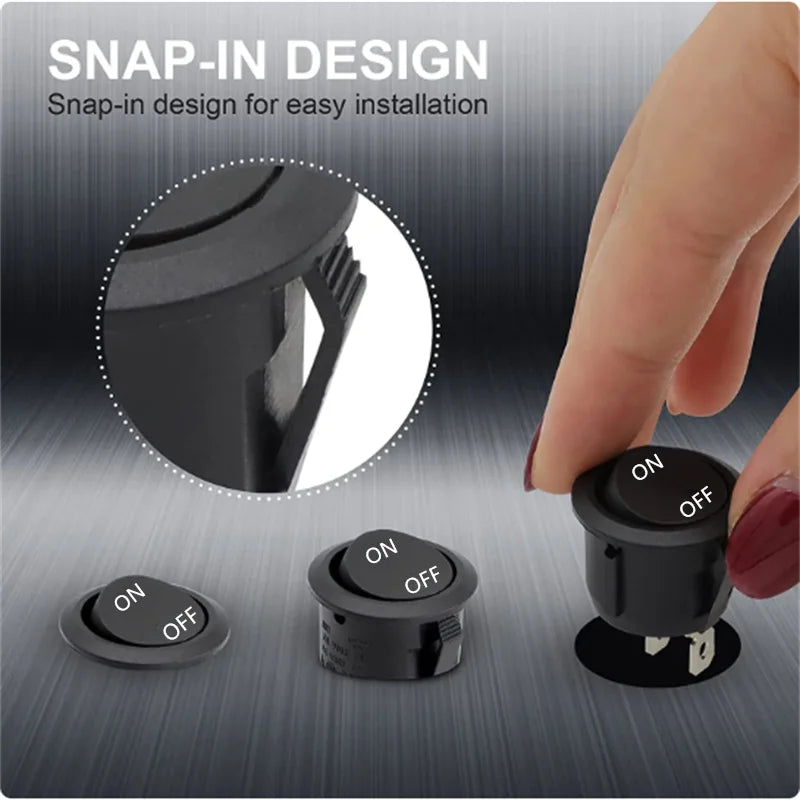 12V Round Rocker Switch AC 6A/250V 10A/125V SPST 2 Pin 2 Position