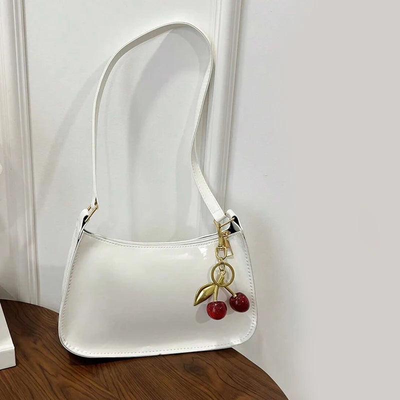 Solid Color PU Leather Women Shoulder Bags Fashion Ladies Cherry