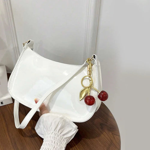 Women's PU Leather Handbag Versatile Fashion Solid Color Cherry