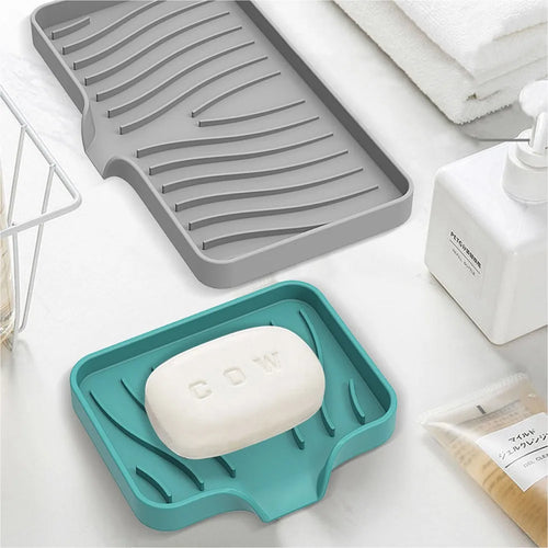1-Pack Silicone Drain Soap Box Kitchen Bathroom Anti-slip Sink Tray