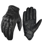 Vintage Black Leather Motorcycle Gloves Summer Men Motorbike Racing