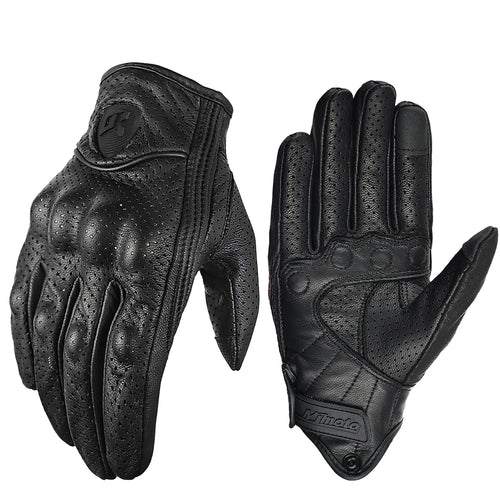 Vintage Black Leather Motorcycle Gloves Summer Men Motorbike Racing