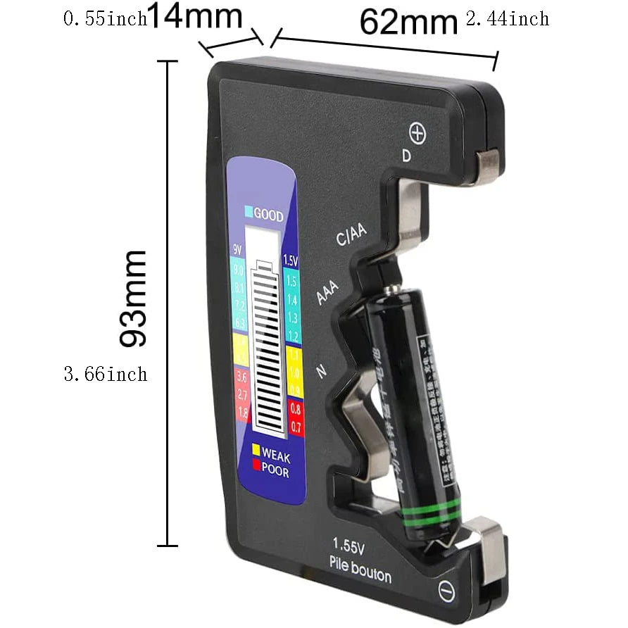 BT-886 Black Portable Battery Capacity Indicator Compact Size Lithium