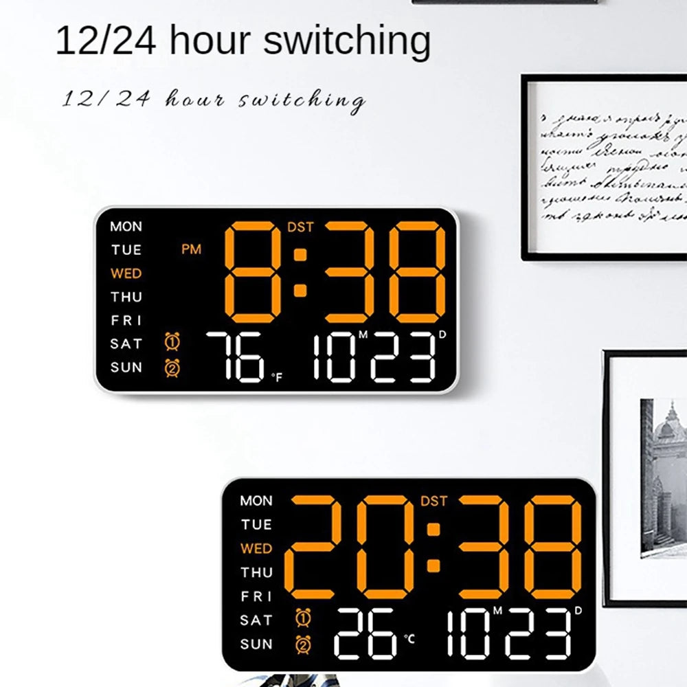 LED Digital Wall Clock Temperature Date Week Display Table Alarm