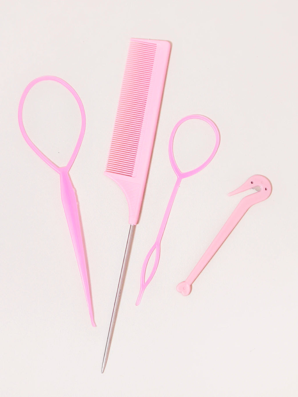 4-piece set, hair ring tool, rubber band cutter, mouse tail comb, hair