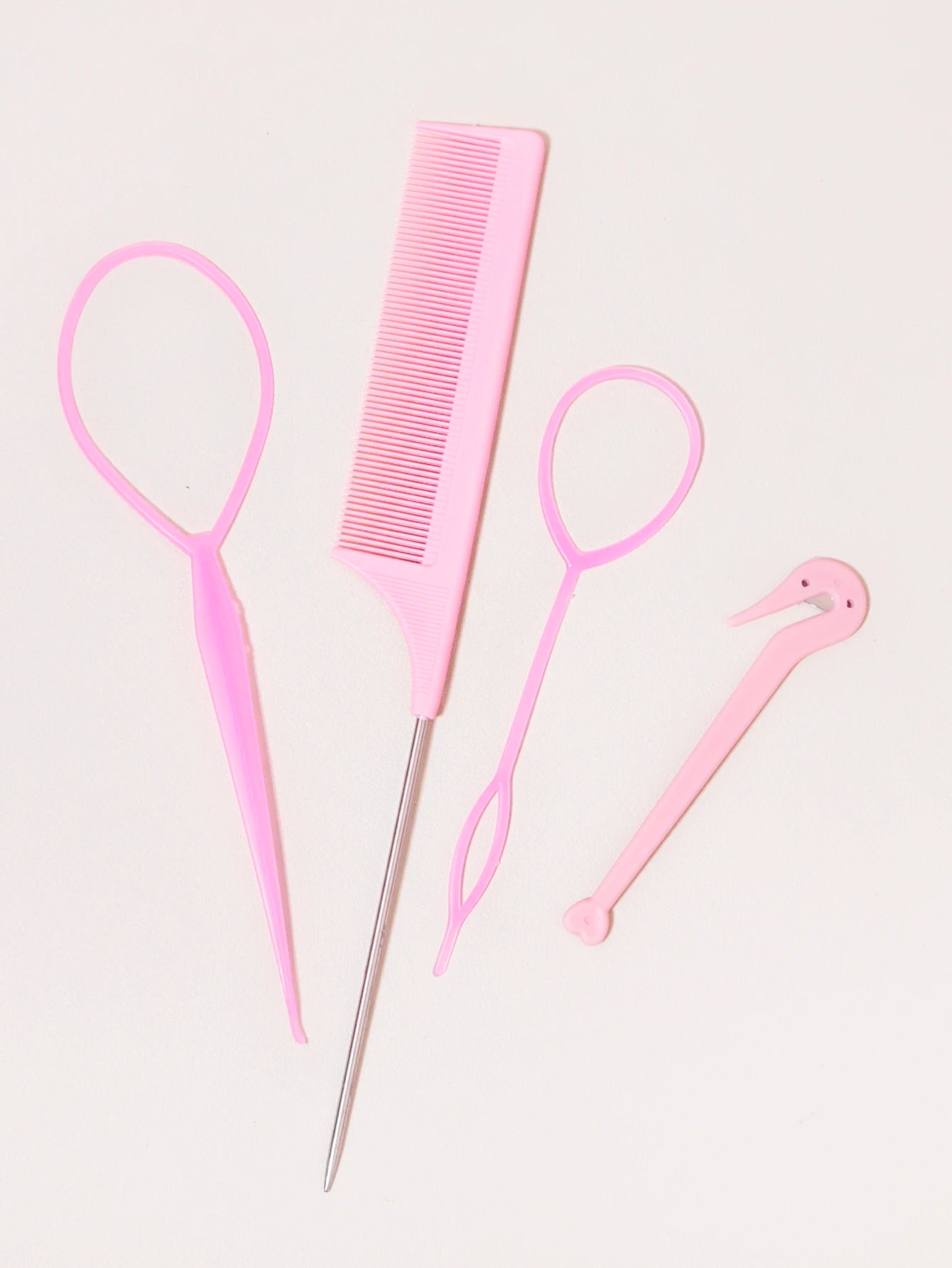 4-piece set, hair ring tool, rubber band cutter, mouse tail comb, hair