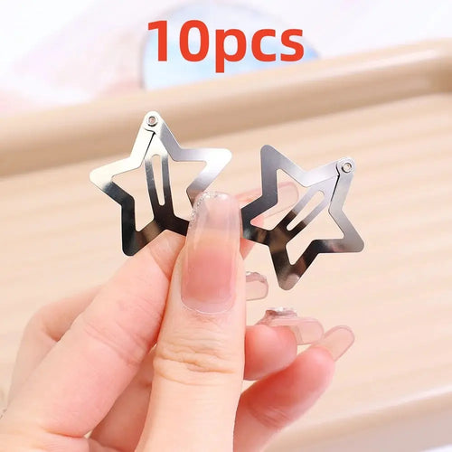 10/25/50/100/200pcs Y2K Silver Star Hair Clips for Girls Metal Snap