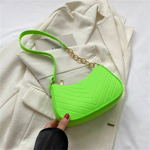 New Brand Women Retro Underarm Bag Felt Solid Color Shoulder Bag