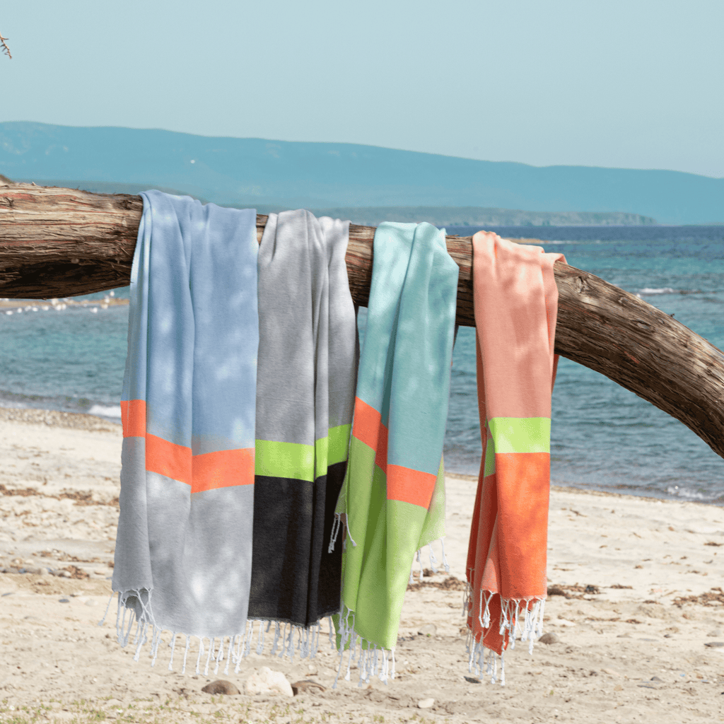 2-in-1 Hammam Towel Bag Neon Mint & Lime – Recycled Cotton