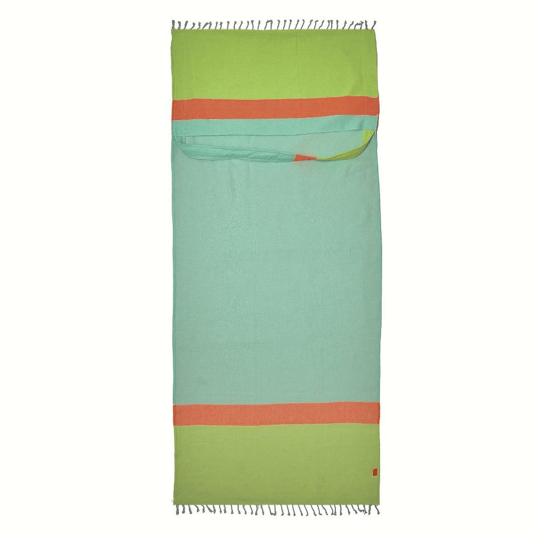 2-in-1 Hammam Towel Bag Neon Mint & Lime – Recycled Cotton