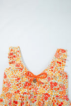 Floral Ruffle Trim Keyhole One-Piece Swimsuit